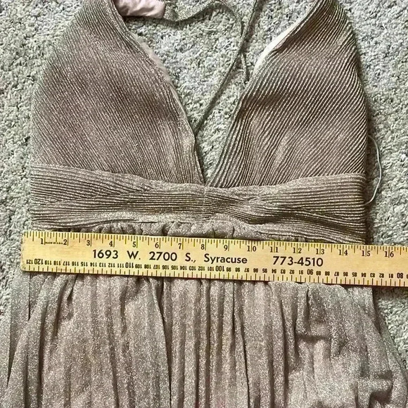 Lulus Sparkly Blush Pink Pleated Maxi Dress Formal Evening Gown Size L - Picture 14 of 16